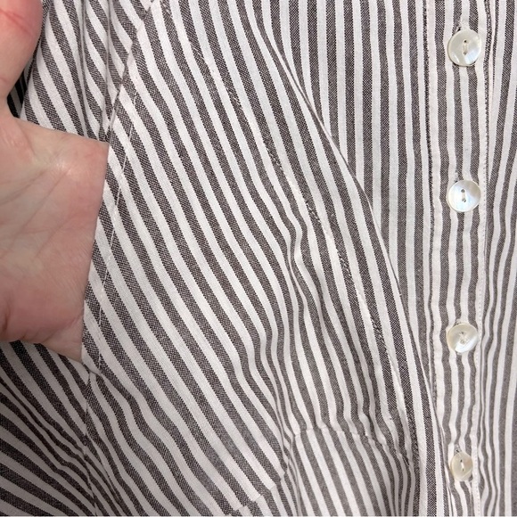 Tulip Lagenlook Shirt Brownish Gray Stripe Loose Asymmetrical Hem Button Down - Picture 8 of 14